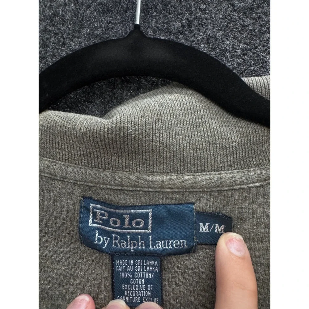 Polo Ralph Lauren Mens Medium Olive Drab Cotton Ribbed Quarter Zip Pullover